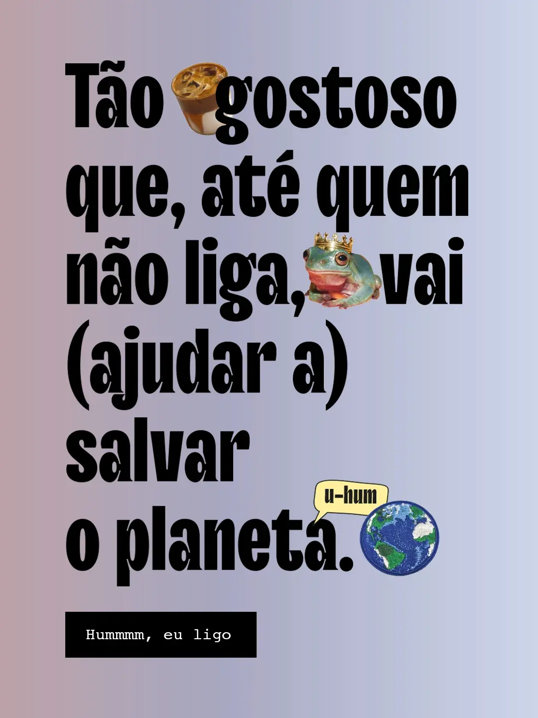 Texto destacando os benefícios de um produto: "Baixa pegada de carbono, poucos ingredientes & muuuito sabor" com ícones dos diferencias da Nude.