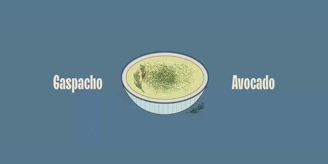 Imagem de tigela de gaspacho de avocado e matchá