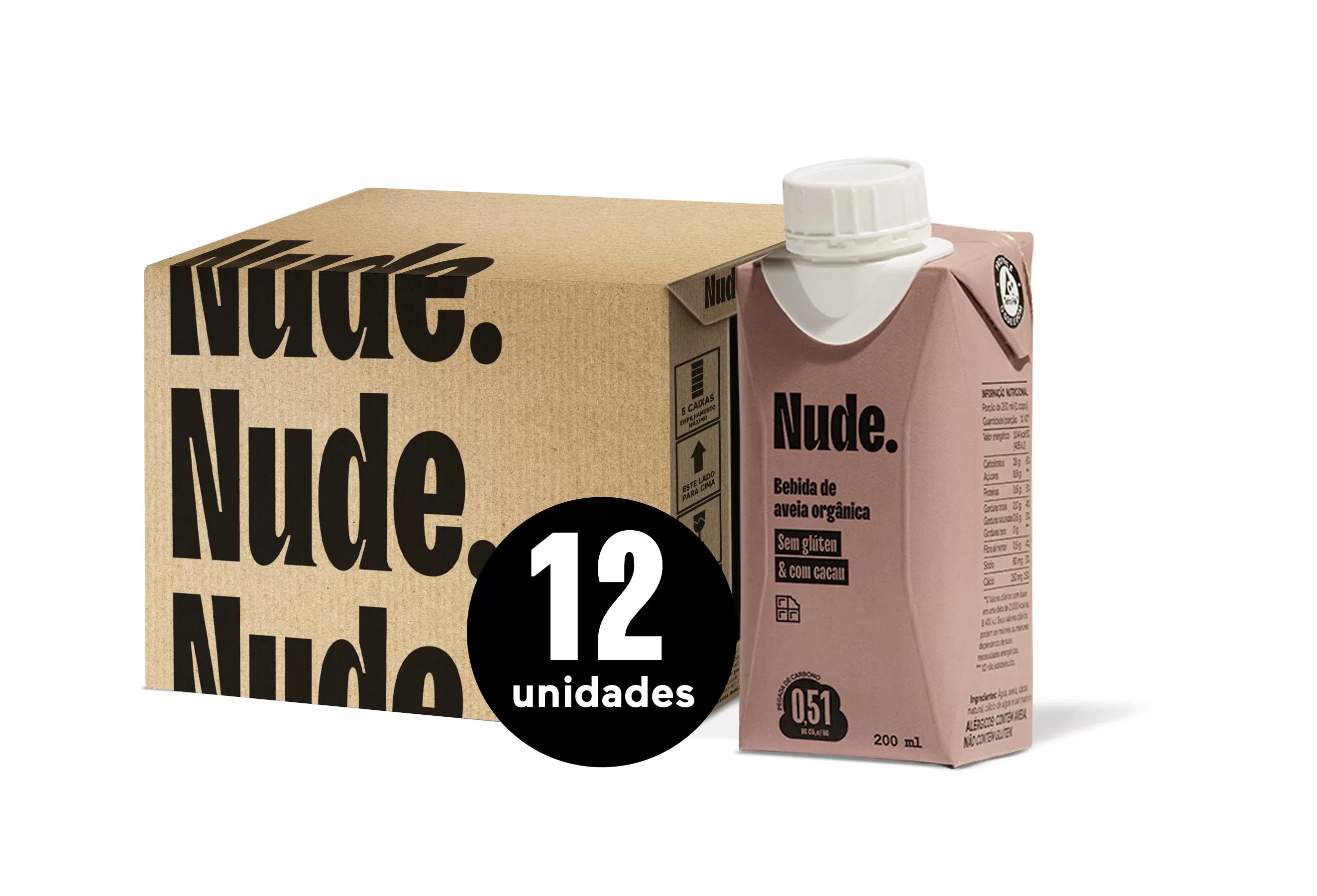 Caixa com 12 Unidades - Kit Nude Bebida to-go Cacau 200 mL